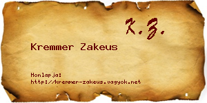Kremmer Zakeus névjegykártya